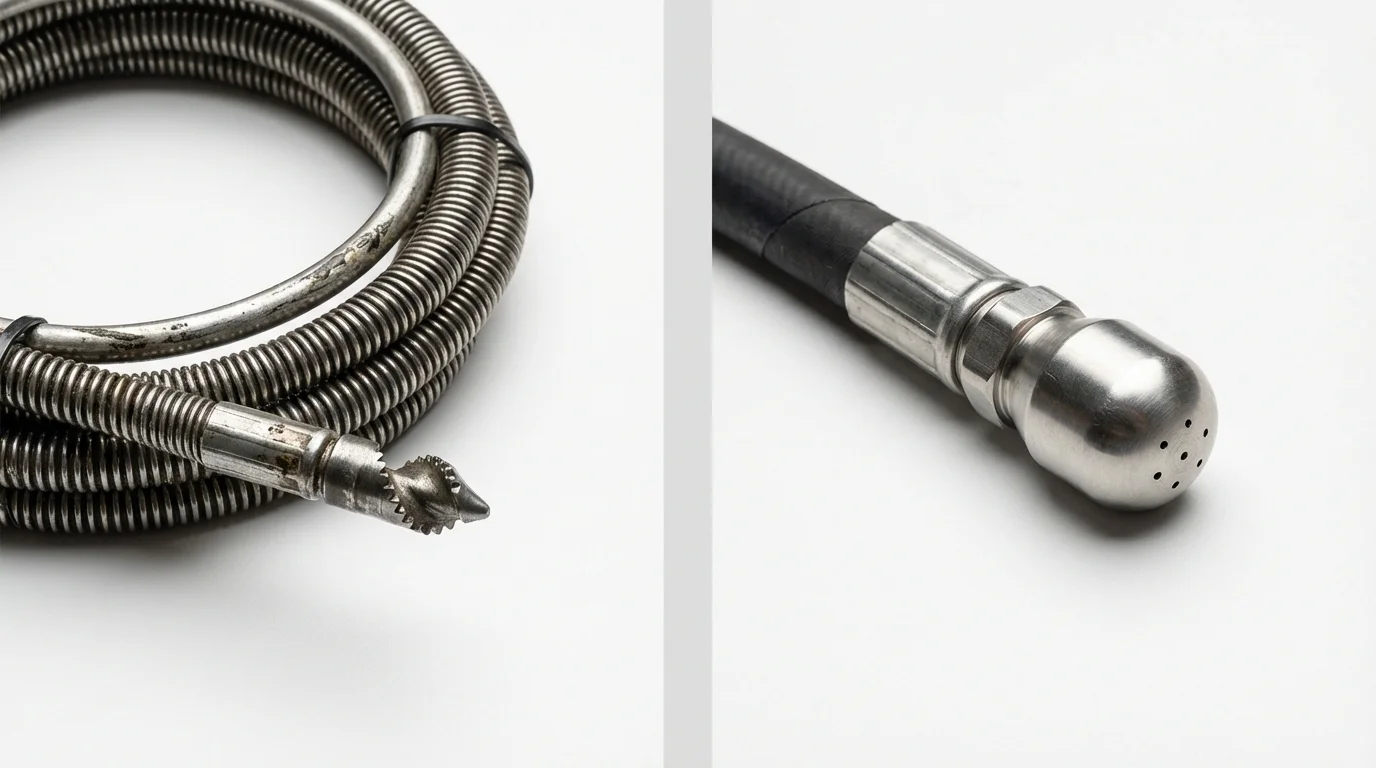 Drain snake cable and hydro jetting nozzle used for drain cleaning in Collinsville, MS